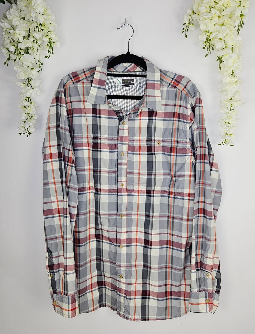 ExOfficio Insect Shield Plaid Button Up Shirt XL Long Sleeve Outdoor Hiking Fish